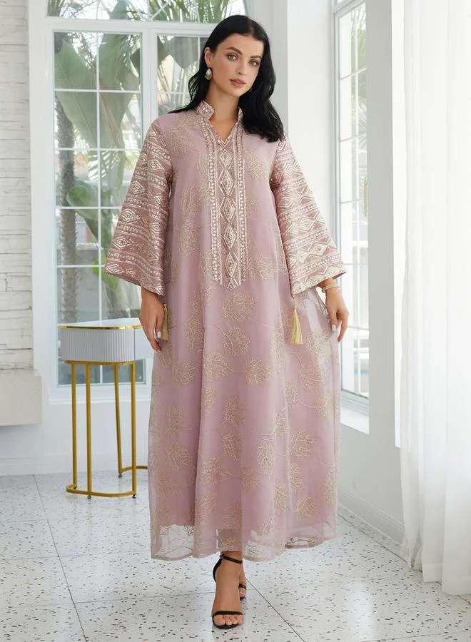 تايك تو جلابية نسيج بارز مزينة بأكمام ذات شرابات